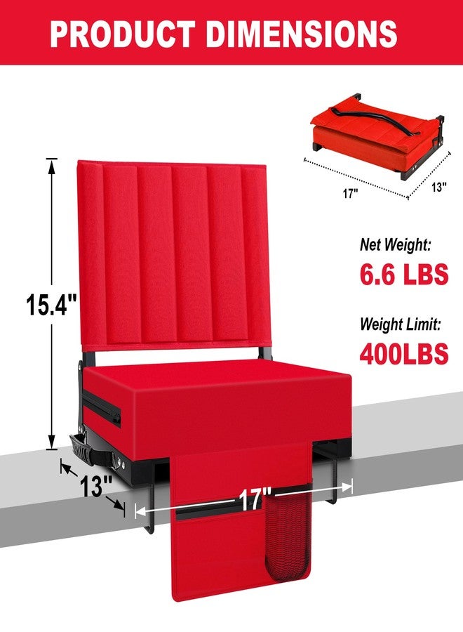 Aliphon Stadium Seat for Bleachers with Back Support and Cushion, Bleacher Seats with Shoulder Strap and Cup Holder, Padded Portable Folding Comfort Stadium Chair, for Sports Events, Red (1pcs) - Image 2