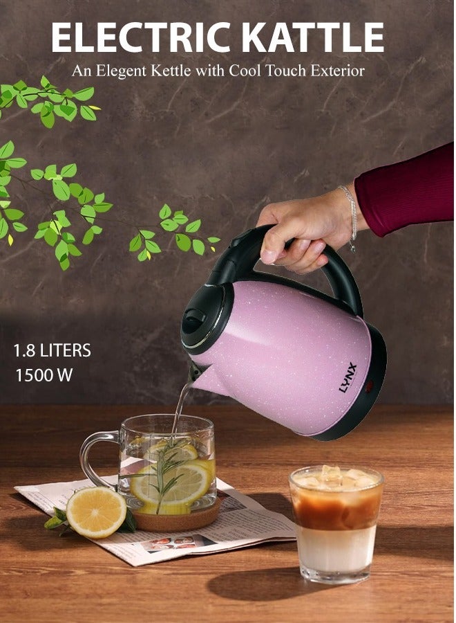 Lynx 1500W Pink Water Kettle, Elegant Pink Speckled Exterior, Ergonomic Handle for Easy Pouring, Fast Heating with 1.8L Capacity, Modern LED Indicator, Spill-Free Spout, Perfect Blend of Elegance and Power, KT-2105 - Image 2