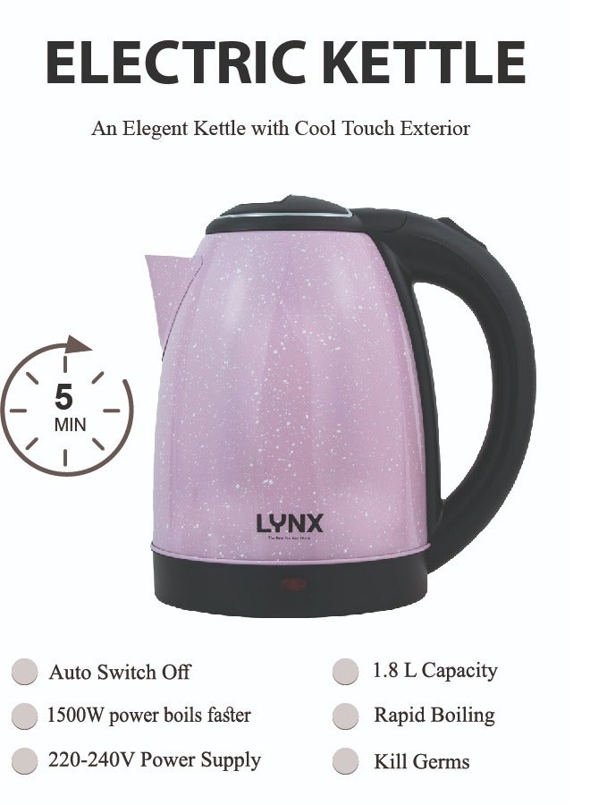 Lynx 1500W Pink Water Kettle, Elegant Pink Speckled Exterior, Ergonomic Handle for Easy Pouring, Fast Heating with 1.8L Capacity, Modern LED Indicator, Spill-Free Spout, Perfect Blend of Elegance and Power, KT-2105 - Image 4