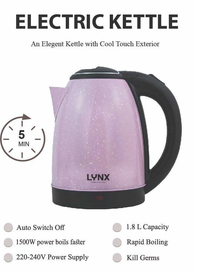 lynx Lynx 1500W Pink Water Kettle, Elegant Pink Speckled Exterior, Ergonomic Handle for Easy Pouring, Fast Heating with 1.8L Capacity, Modern LED Indicator, Spill-Free Spout, Perfect Blend of Elegance and Power, KT-2105  - Image 3