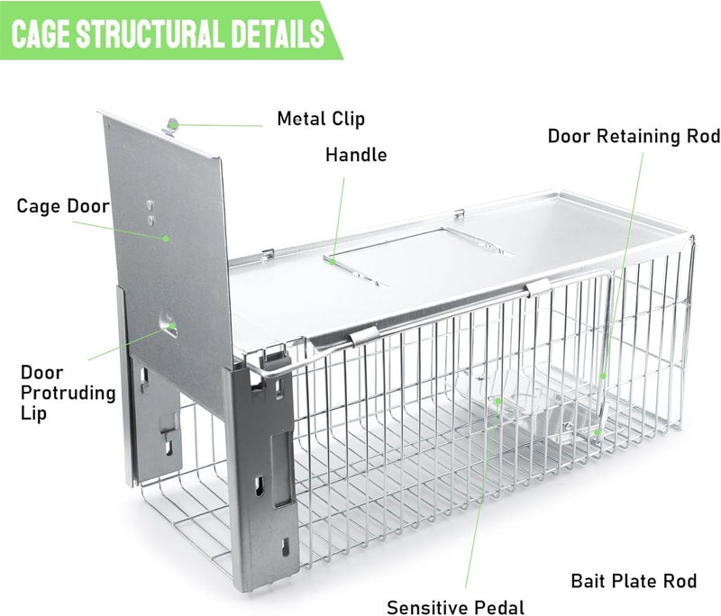 Faicuk Heavy Duty Squirrel Trap Chipmunk Trap Rat Trap and Other Similar-Size Rodents - 16.3” x 6” x 6.7” - Image 2