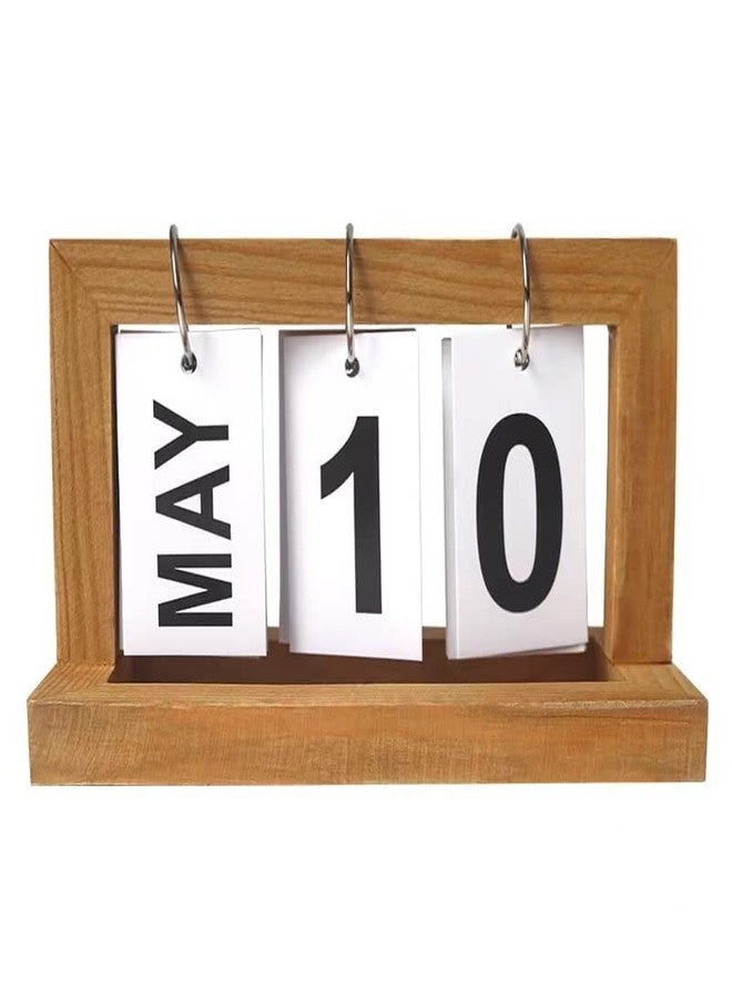 River-CJ Wooden Perpetual Desk Calendar, Wood Desktop Perpetual Flip Calendar Desk Decor Calendar Reusable Vintage Desktop Calender for Office Desktop Home Decro Ornaments(Log color) - Image 1