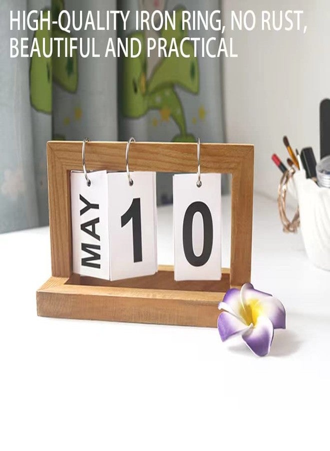 River-CJ Wooden Perpetual Desk Calendar, Wood Desktop Perpetual Flip Calendar Desk Decor Calendar Reusable Vintage Desktop Calender for Office Desktop Home Decro Ornaments(Log color) - Image 2