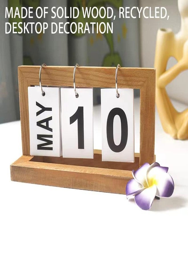 River-CJ Wooden Perpetual Desk Calendar, Wood Desktop Perpetual Flip Calendar Desk Decor Calendar Reusable Vintage Desktop Calender for Office Desktop Home Decro Ornaments(Log color) - Image 3