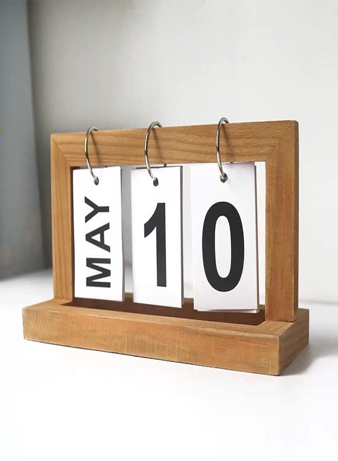 River-CJ Wooden Perpetual Desk Calendar, Wood Desktop Perpetual Flip Calendar Desk Decor Calendar Reusable Vintage Desktop Calender for Office Desktop Home Decro Ornaments(Log color) - Image 5