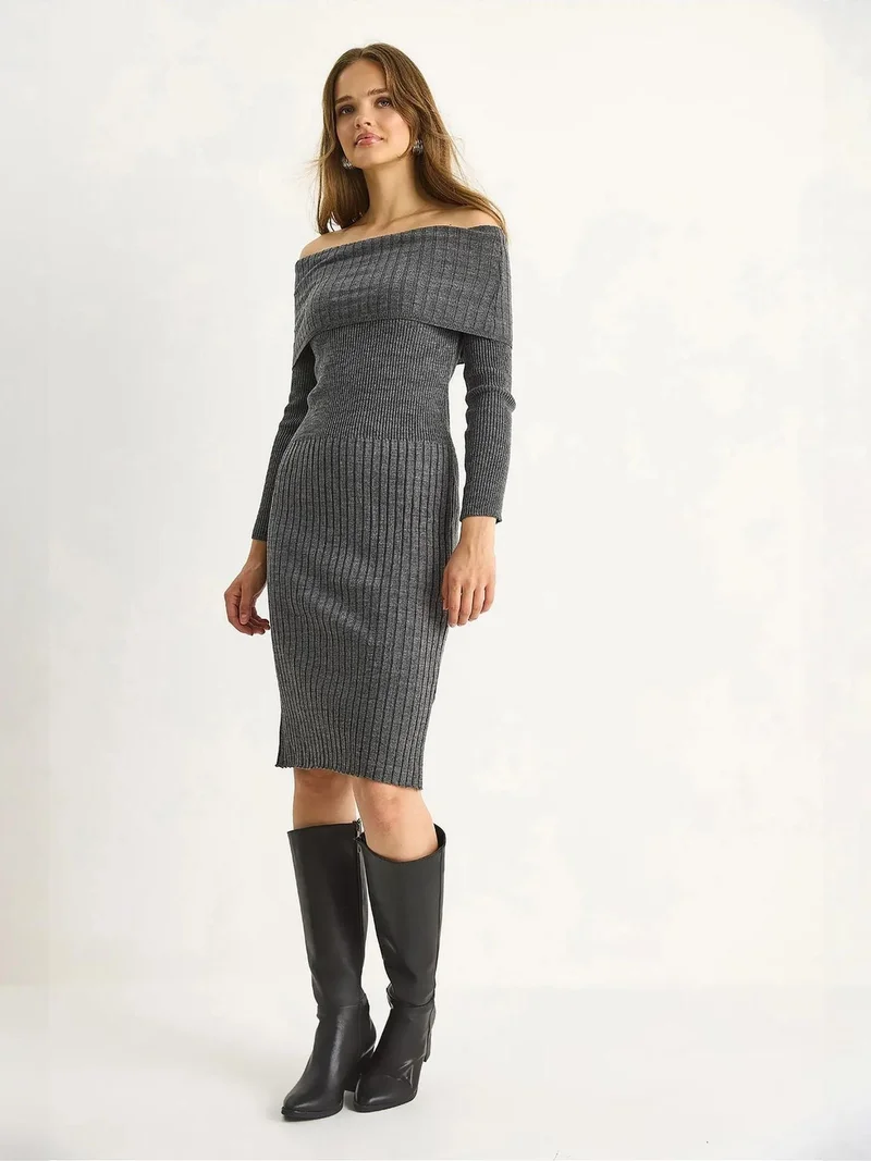 Bianco Lucci LUCCI Ribbed Midi Dress