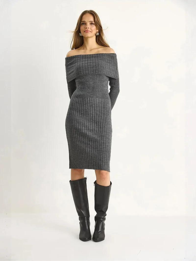 Bianco Lucci LUCCI Ribbed Midi Dress