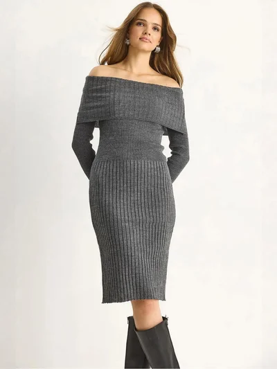 Bianco Lucci LUCCI Ribbed Midi Dress