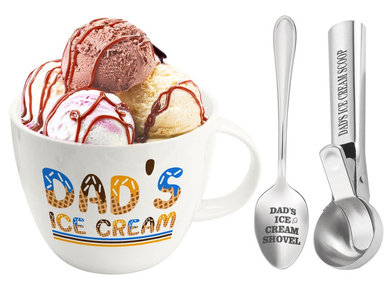 FUTBU Dad Gifts Gifts for Dad Valentines Day from Daughter Dads Ice Cream Bowl Scoop Shovel Spoon Set Daddy Ice Cream Gift from Son Daughter Ideal Birthday Fathers Day Gift for Him