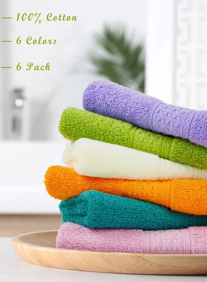 Cotton Wash Cloths Soft Washcloths with 6 Colors for Body and Face, 13 by 13 Inches Large Bathroom Washcloth Set Highly Absorbent Fade Resistant Face Cloths