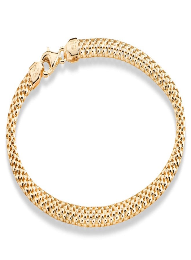 Miabella 18K Gold Plated 925 Sterling Silver Italian 4mm Mesh Link Chain Bracelet for Women 925 Italy (7.0 Inches) - Image 3