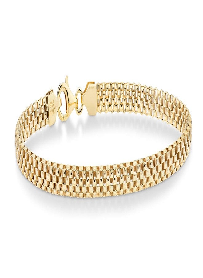 Miabella 18K Gold Plated 925 Sterling Silver Italian 4mm Mesh Link Chain Bracelet for Women 925 Italy (7.0 Inches) - Image 1