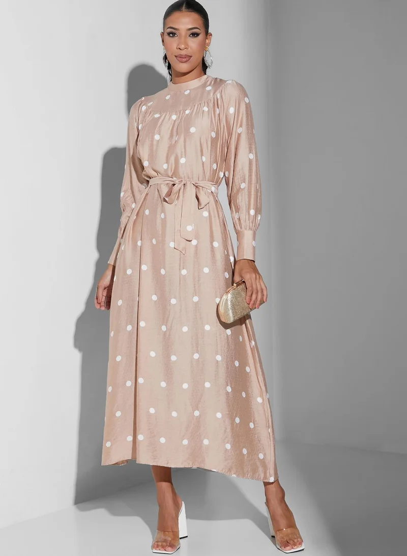 Namshi x Modanisa Polka Dot Puff Sleeve Dress