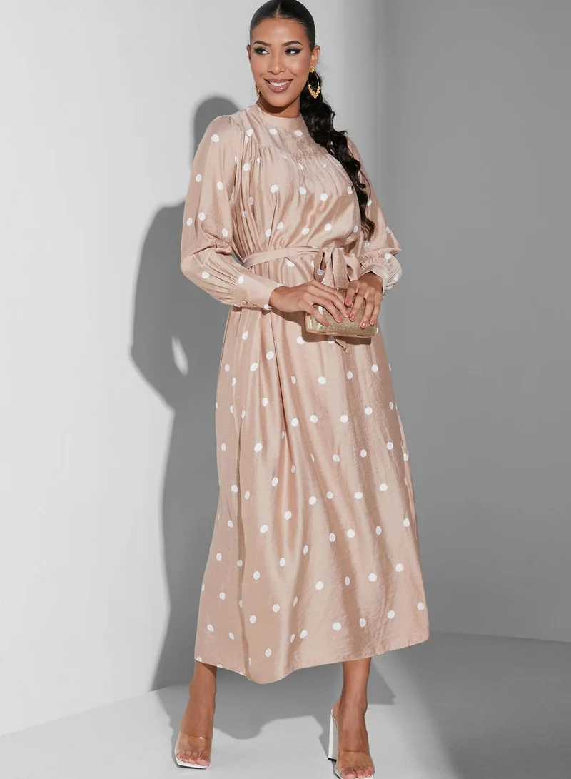 Namshi x Modanisa Polka Dot Puff Sleeve Dress