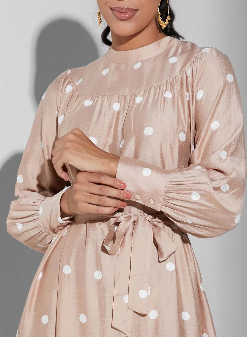 Namshi x Modanisa Polka Dot Puff Sleeve Dress