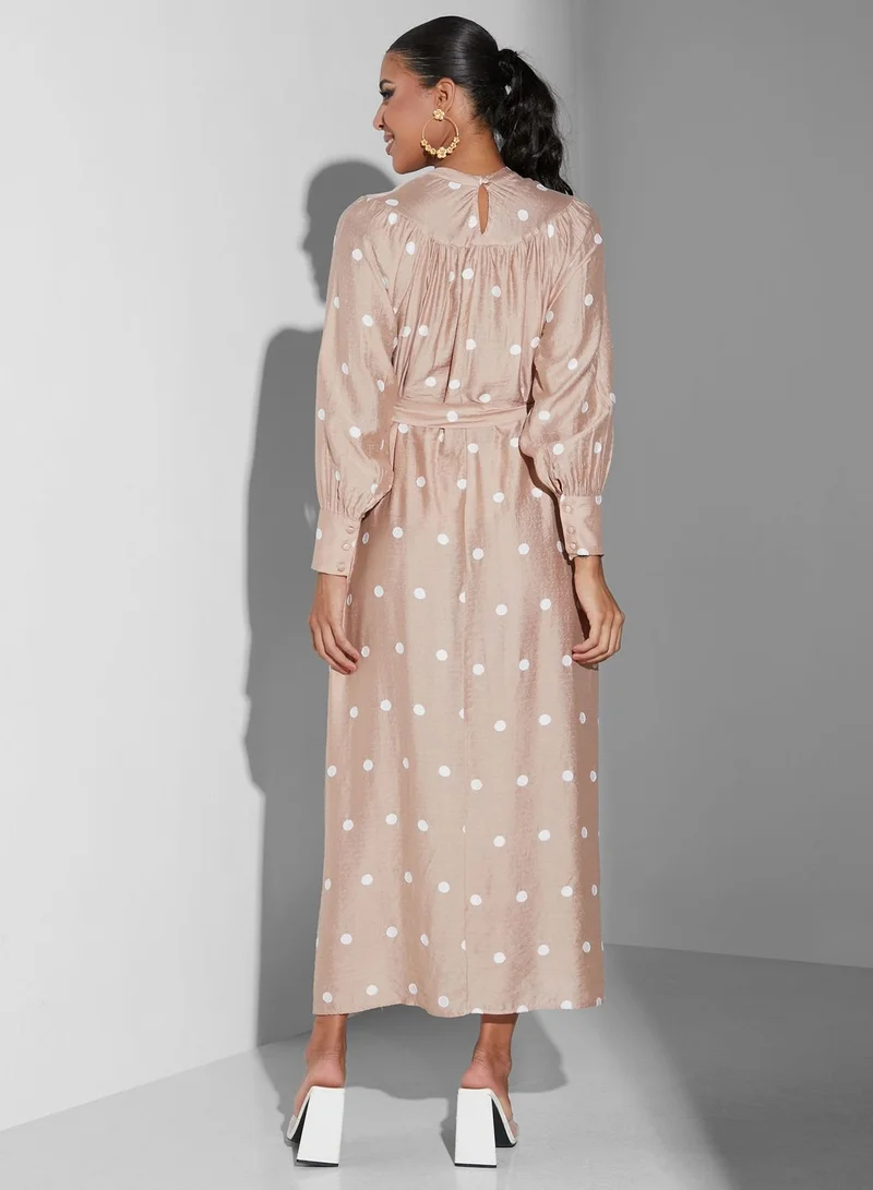 Namshi x Modanisa Polka Dot Puff Sleeve Dress