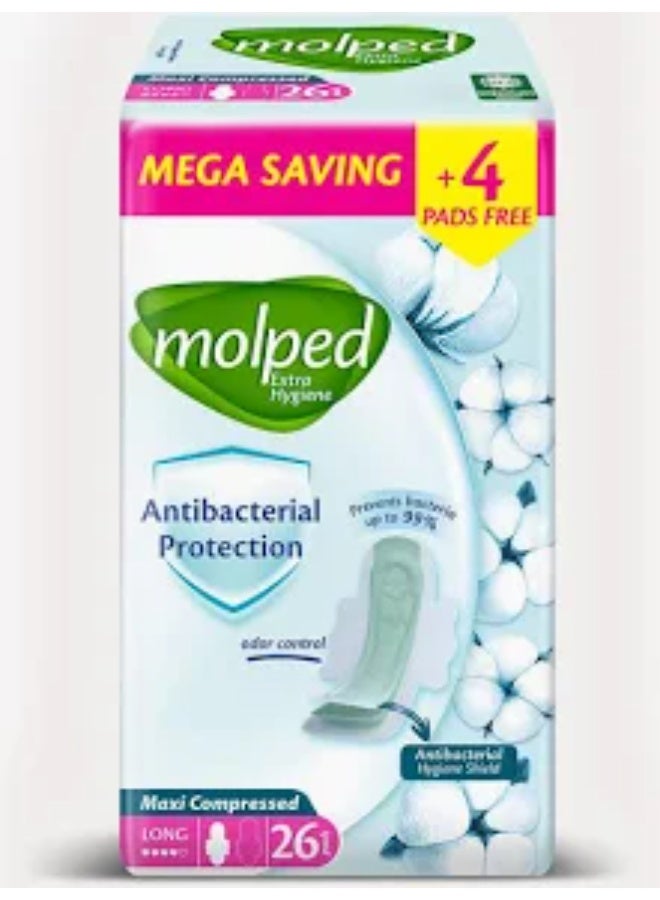 Molped Antibacterial Maxi Compressed Long Sanitary Pads, 26 Count