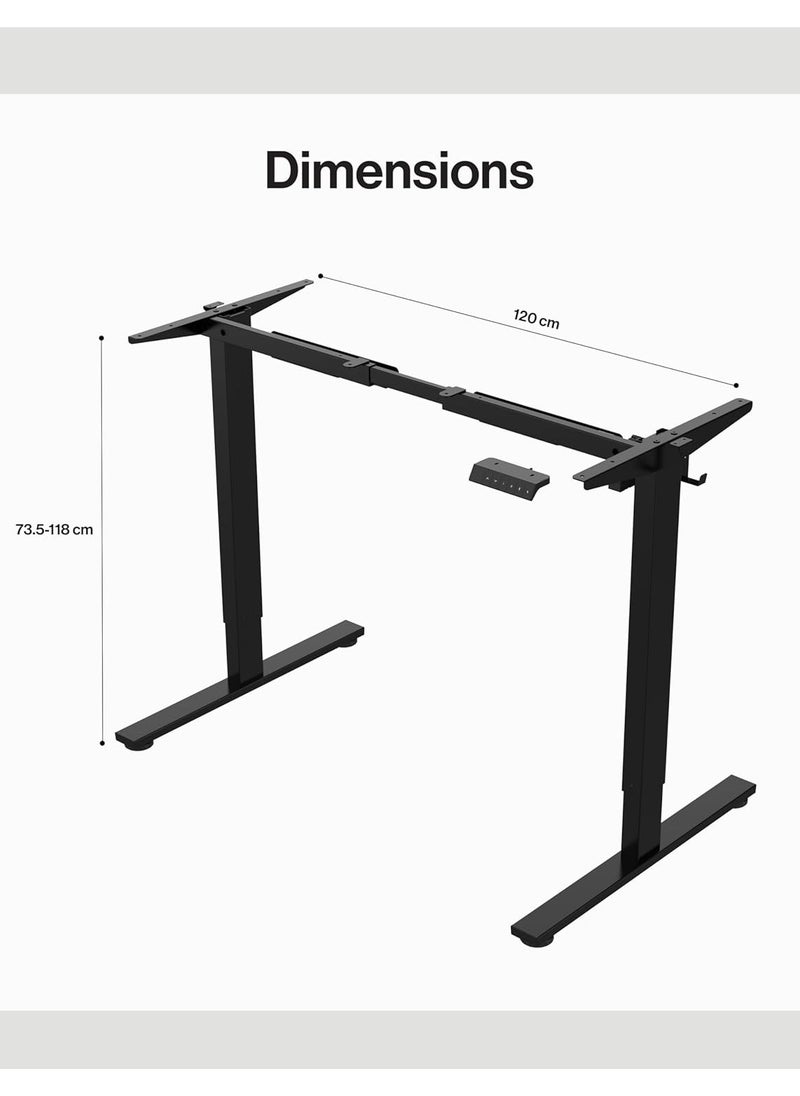 NAVODESK Navodesk Lite Electric Height Adjustable Standing Desk, Compact Motorized Sit-Stand Desk with T-Frame, 70kg Load Capacity, 120–180cm Extendable Frame, Desk Hook, Black, Quick Assembly, Ideal for Home Office, Students & Small Spaces, Black | ND-F2LT-BK  - Image 2
