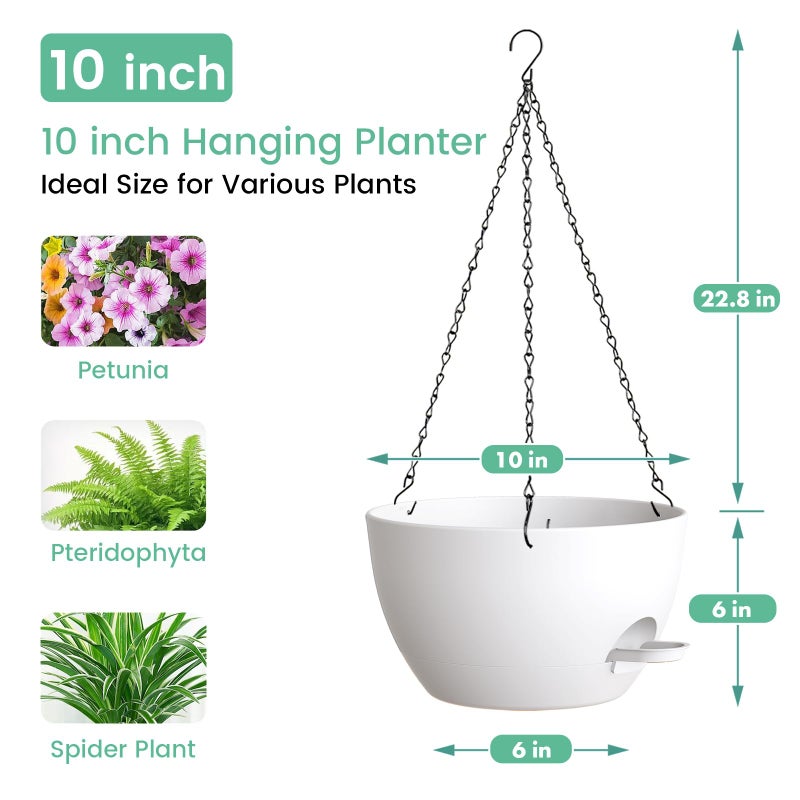 UOUZ Set of 3-10 Inch Self Watering Hanging Planters for Indoor Outdoorï¼ŒHanging Plant Pots with Drainage & Removable Tray, Hanging Pots for Pothos Plant, Spider Plants, Ferns, Balcony & Patio, White - Image 3