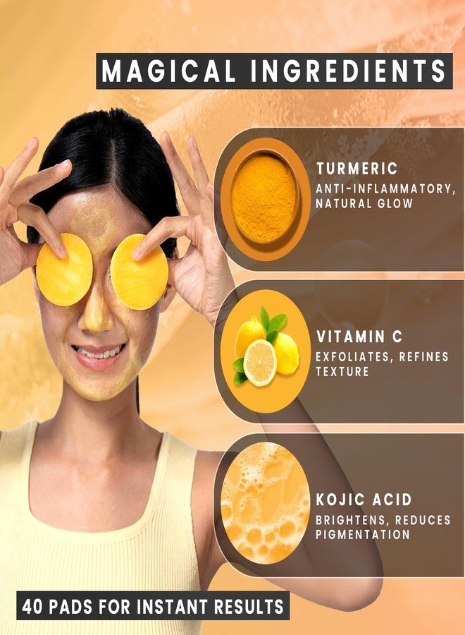 WILDGLOW Turmeric & Kojic Acid Face Cleansing Pads for Dark Spots, Skin Brightening, Acne & Makeup Removal | Vitamin C, Retinol & Chamomile Hydrolat | Women & Men | All Skin Type | 40 Pads Pack of 1 - Image 2