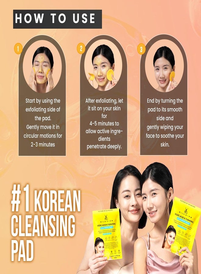 WILDGLOW Turmeric & Kojic Acid Face Cleansing Pads for Dark Spots, Skin Brightening, Acne & Makeup Removal | Vitamin C, Retinol & Chamomile Hydrolat | Women & Men | All Skin Type | 40 Pads Pack of 1 - Image 4