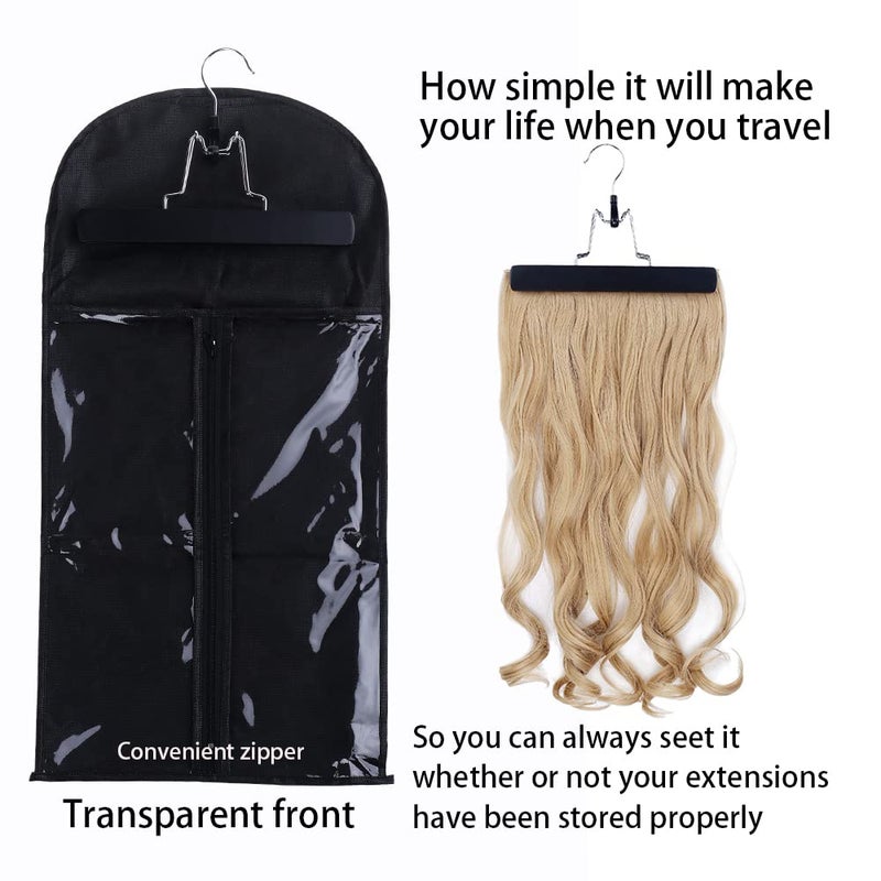 RJMBMUP Hair Extensions Hanger with Storage Bag Hairpieces Storage Holder Wigs Carrier Case for Store Style Hair Black Color - Image 3