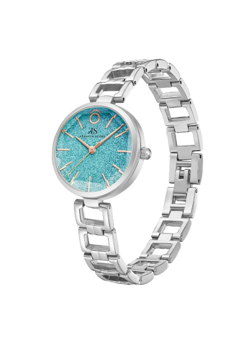 كينيث سكوت Women's Analog Round Shape Stainless Steel Wrist Watch K23514-SBSL - 30 Mm