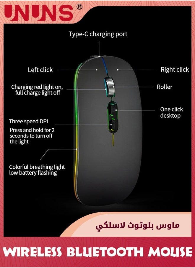 UNUNS - LED Wireless Bluetooth Mouse,Rechargeable Slim Silent Laptop Mouse,Portable BT5.2+2.4G USB Receiver Dual Mode Computer Mice,3 Adjustable DPI,Mouse For Notebook Tablet Phone,Grey - Image 1