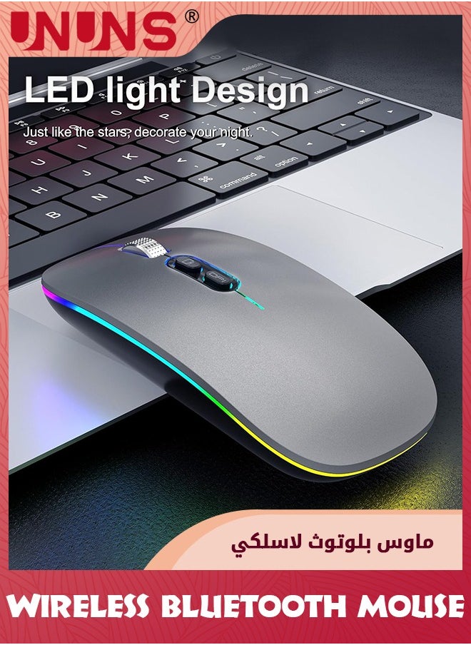 UNUNS - LED Wireless Bluetooth Mouse,Rechargeable Slim Silent Laptop Mouse,Portable BT5.2+2.4G USB Receiver Dual Mode Computer Mice,3 Adjustable DPI,Mouse For Notebook Tablet Phone,Grey - Image 1