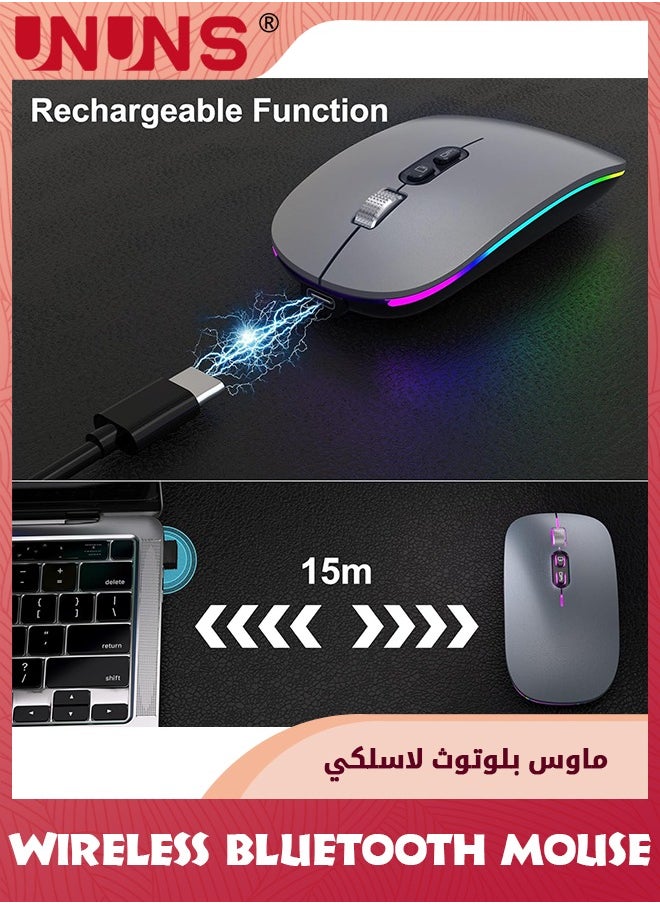 UNUNS - LED Wireless Bluetooth Mouse,Rechargeable Slim Silent Laptop Mouse,Portable BT5.2+2.4G USB Receiver Dual Mode Computer Mice,3 Adjustable DPI,Mouse For Notebook Tablet Phone,Grey - Image 1