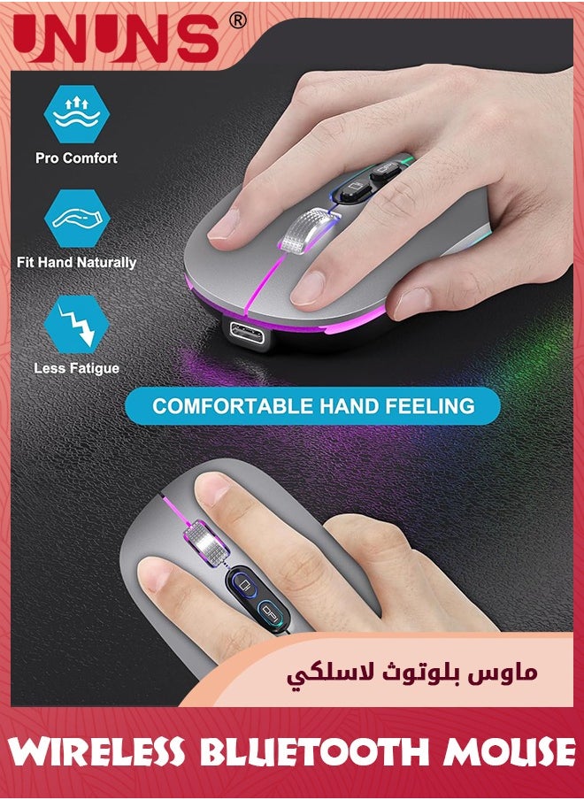 UNUNS - LED Wireless Bluetooth Mouse,Rechargeable Slim Silent Laptop Mouse,Portable BT5.2+2.4G USB Receiver Dual Mode Computer Mice,3 Adjustable DPI,Mouse For Notebook Tablet Phone,Grey - Image 1