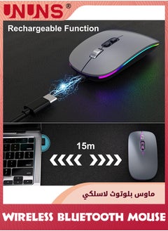 UNUNS LED Wireless Bluetooth Mouse,Rechargeable Slim Silent Laptop Mouse,Portable BT5.2+2.4G USB Receiver Dual Mode Computer Mice,3 Adjustable DPI,Mouse For Notebook Tablet Phone,Grey  - Image 3
