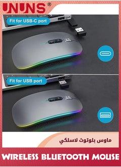 UNUNS LED Wireless Bluetooth Mouse,Rechargeable Slim Silent Laptop Mouse,Portable BT5.2+2.4G USB Receiver Dual Mode Computer Mice,3 Adjustable DPI,Mouse For Notebook Tablet Phone,Grey  - Image 5