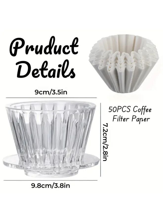 مُرشح قهوة شفاف قابل لإعادة الاستخدام لأكواب 1-2، بلاستيك خالٍ من مادة BPA مع 50 مرشحًا ورقيًا - Image 5