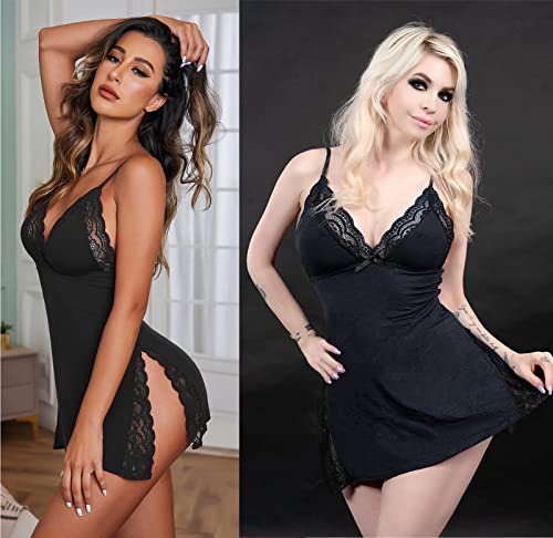 Avidlove Women's Sleepwear Sexy Chemise Nightgown Modal Sleepwear Full Slips Lace Babydoll Black M - Image 3