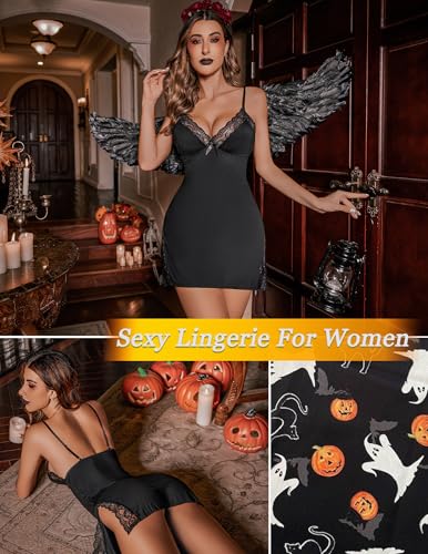 Avidlove Women's Sleepwear Sexy Chemise Nightgown Modal Sleepwear Full Slips Lace Babydoll Black M - Image 5