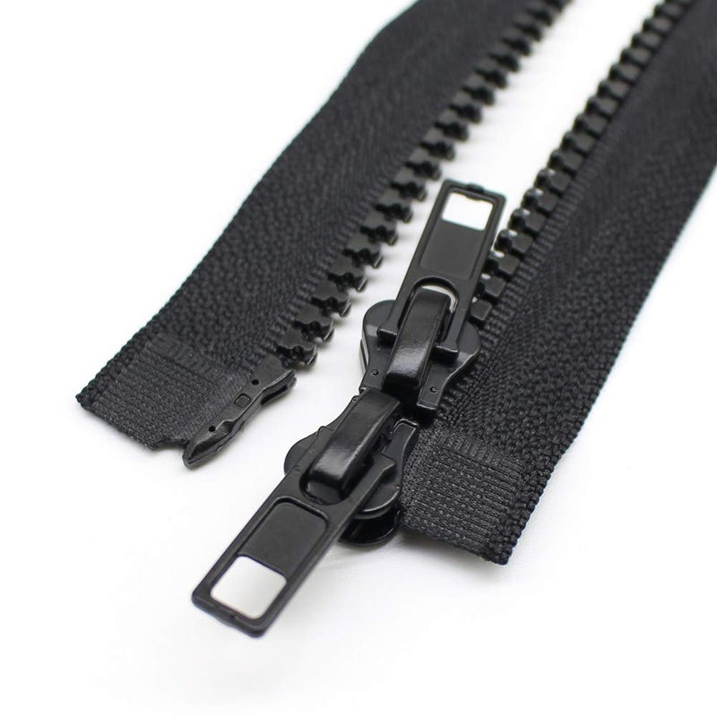 YaHoGa 2PCS #5 32 Inch Two Way Separating Jacket Zipper for Sewing Jacket Coat Molded Plastic Vislon Zippers Bulk (32" TW Black) - Image 2