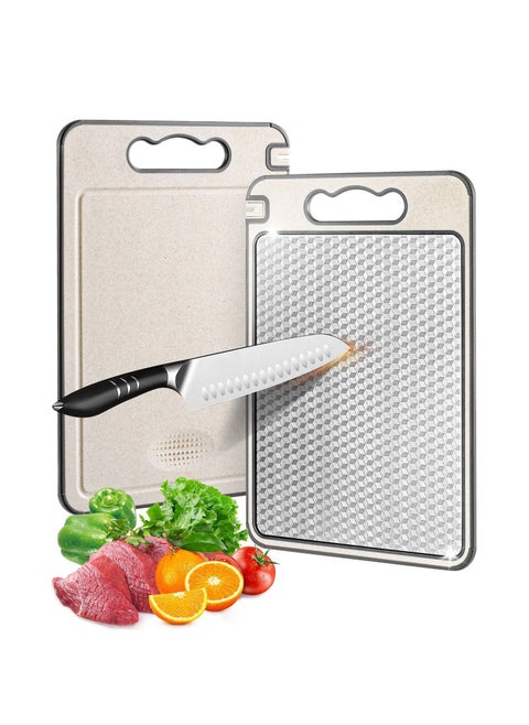Cutting Board, Chopping Board with Sharpening Block,304 Stainless Steel Cutting Board for Meat,Cheese, Vegetable Fruit with Easy Grip Handle,Wheat straw pp,Non-Slip,Double-Side Using