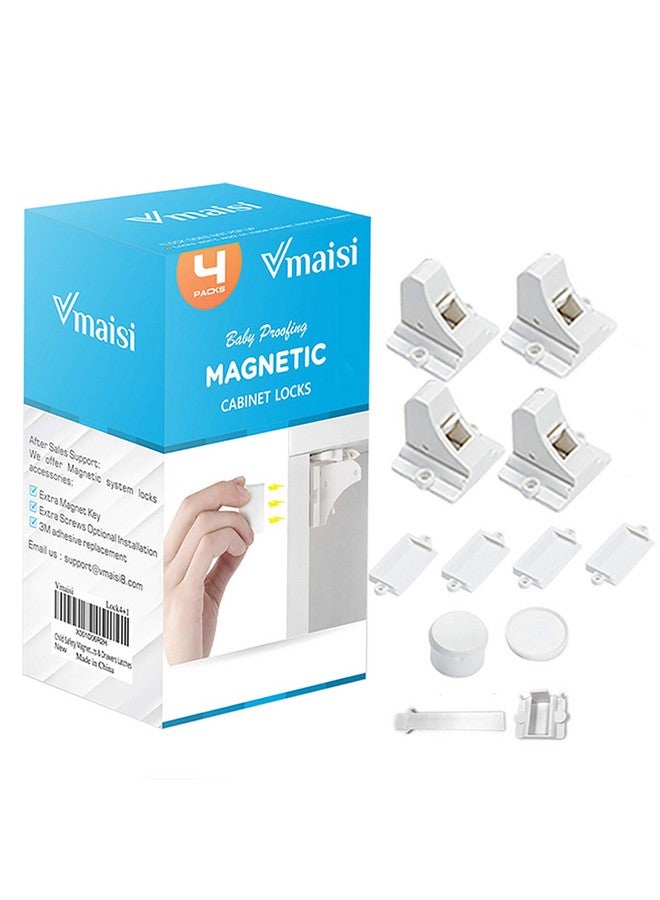 في ماسي أقفال خزانة مغناطيسية آمنة - مجموعة من 4 قطع لاصقة لحماية الخزائن والأدراج من Vmaisi للأطفال - Image 1