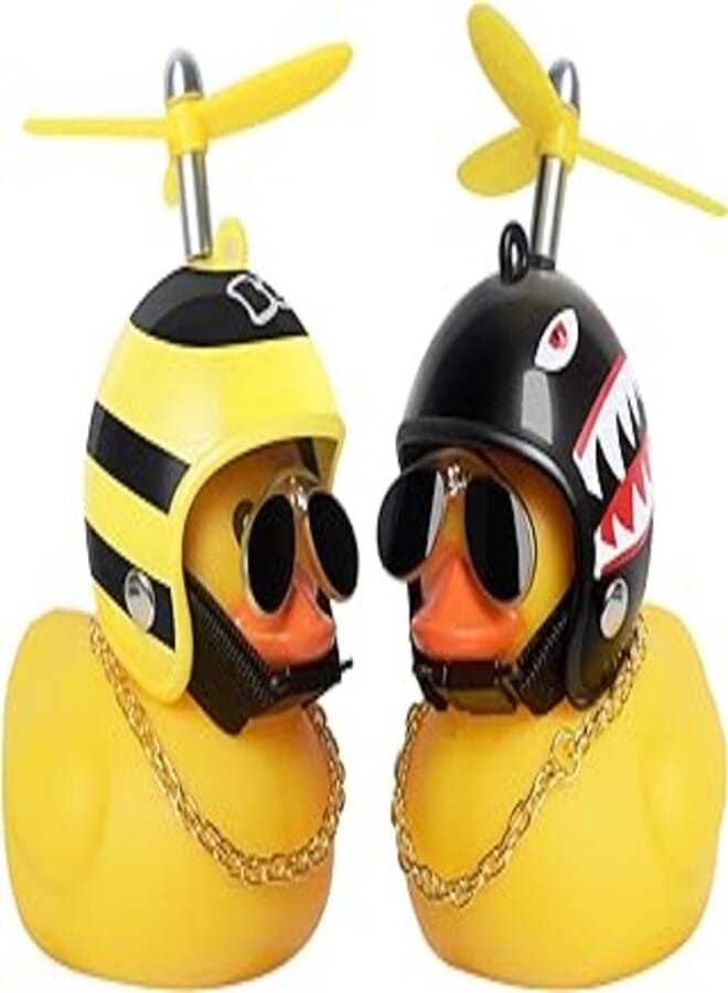 Rubber Duck Car Dashboard Decorations, Funny Yellow Duck Car Ornaments with Propeller Helmet, DIY Stress-relieving Toy for Adults and Kids (Shark + Bee)