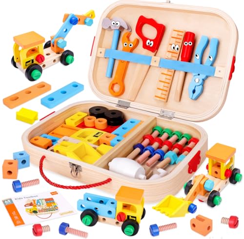 MindPal 45 Pcs Kids Tool Set Toddler Tool Set with Tool Box STEM Construction Preschool Educational Toys for Age 3 4 5 6 7 Boys Girls Wooden Tool Kits Toys Christmas Birthday Present for Kids - Image 1