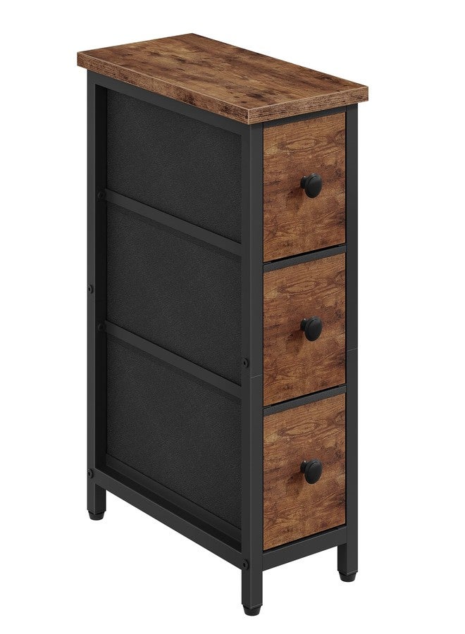 CHOEZON Narrow Side Table with 3 Fabric Drawers, Industrial Slim Bedside Table for Small Spaces, Bedroom, Living Room, Dormitory, Rustic Brown and Black TBZ09BF - Image 1