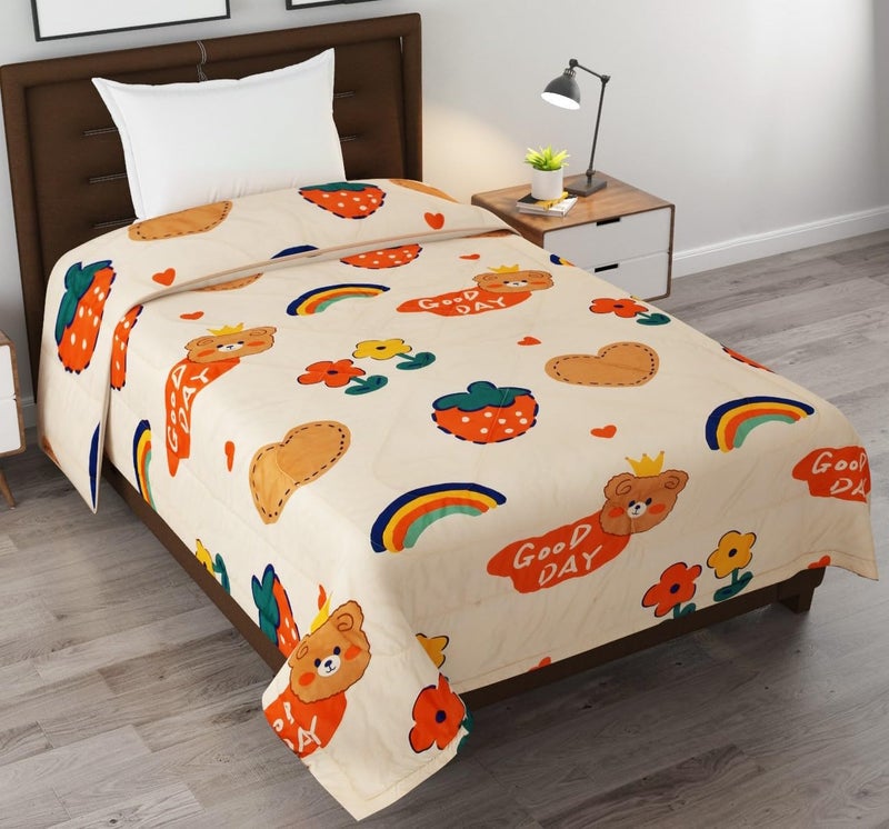 FRESH FROM LOOM Summer Collection Microfiber Cartoon Printed Single Bed Blanket for Kids | Soft Comforters for Children | Dohar for Kid Boys & Girls | Summer Blanket (60x90 in | Cream) | TC - 144 - Image 1