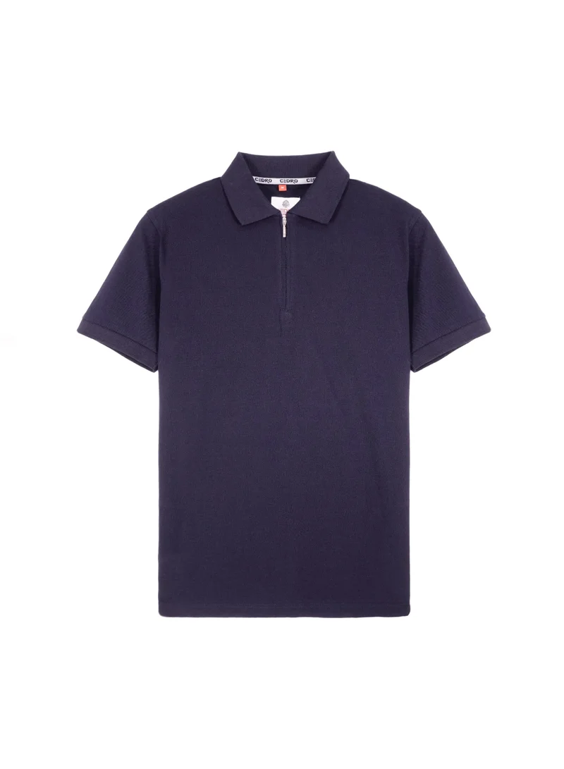 Cedro CEDRO Men's Regular Fit Quarter-Zip Pique Stretch Cotton Polo T-Shirt