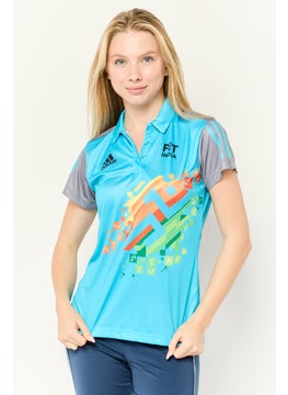 Adidas Women Sportswear Fit Short Sleeve Outdoor Polo Shirt, Light Blue  - Image 1