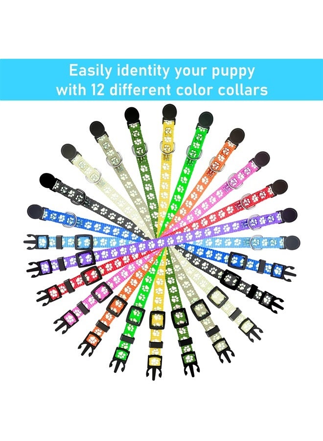 GAMUDA 12Pcs Reflective Puppy Collars, Soft Nylon Whelping Collars, Identification Collars Glow in The Dark, Adjustable Breakaway Litter Collars with 2 Record Keeping Charts (Reflective, S) - Image 3