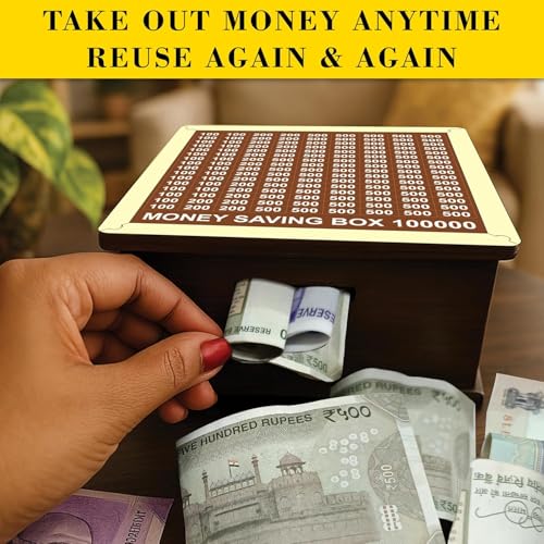 BELOXY Money Saving Box for Kids and Adults | Wooden Money Bank with Lock | Big Size Piggy Bank 2 Lakh Target | 1 Lakh Saving Box with Numbers | Undiyal Hundi Pig (1 Lac Money Box Golden) - Image 4