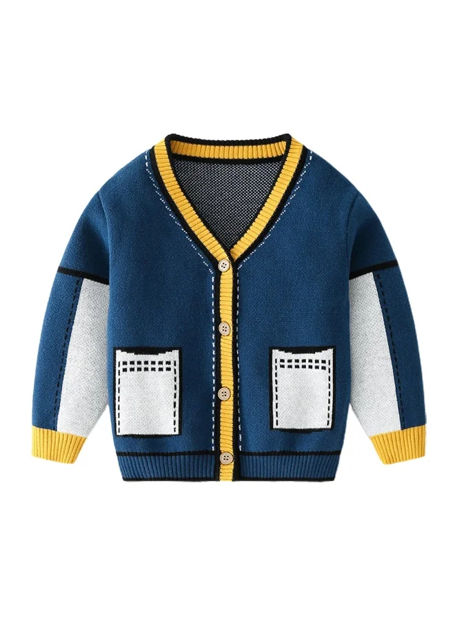 LITTLE SURPRISE BOX Kids Navy Blue with Striking Mustard Stripes Cardigan Sweater V neck