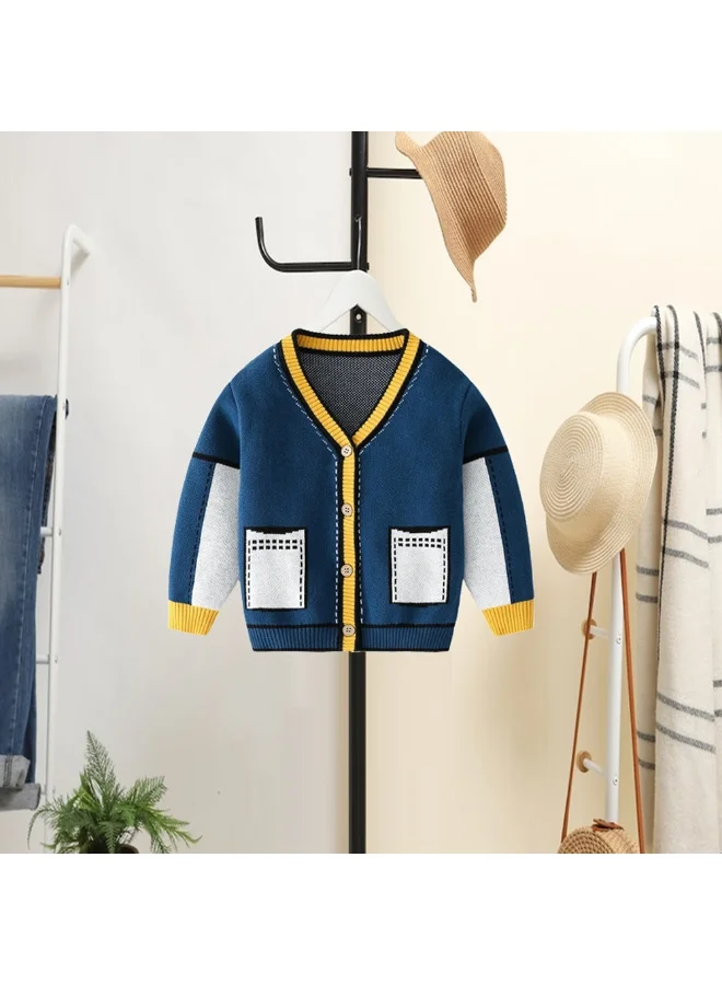 LITTLE SURPRISE BOX Kids Navy Blue with Striking Mustard Stripes Cardigan Sweater V neck