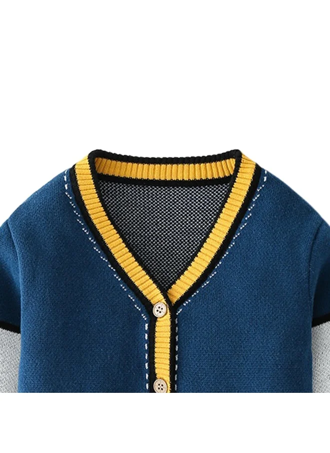 LITTLE SURPRISE BOX Kids Navy Blue with Striking Mustard Stripes Cardigan Sweater V neck